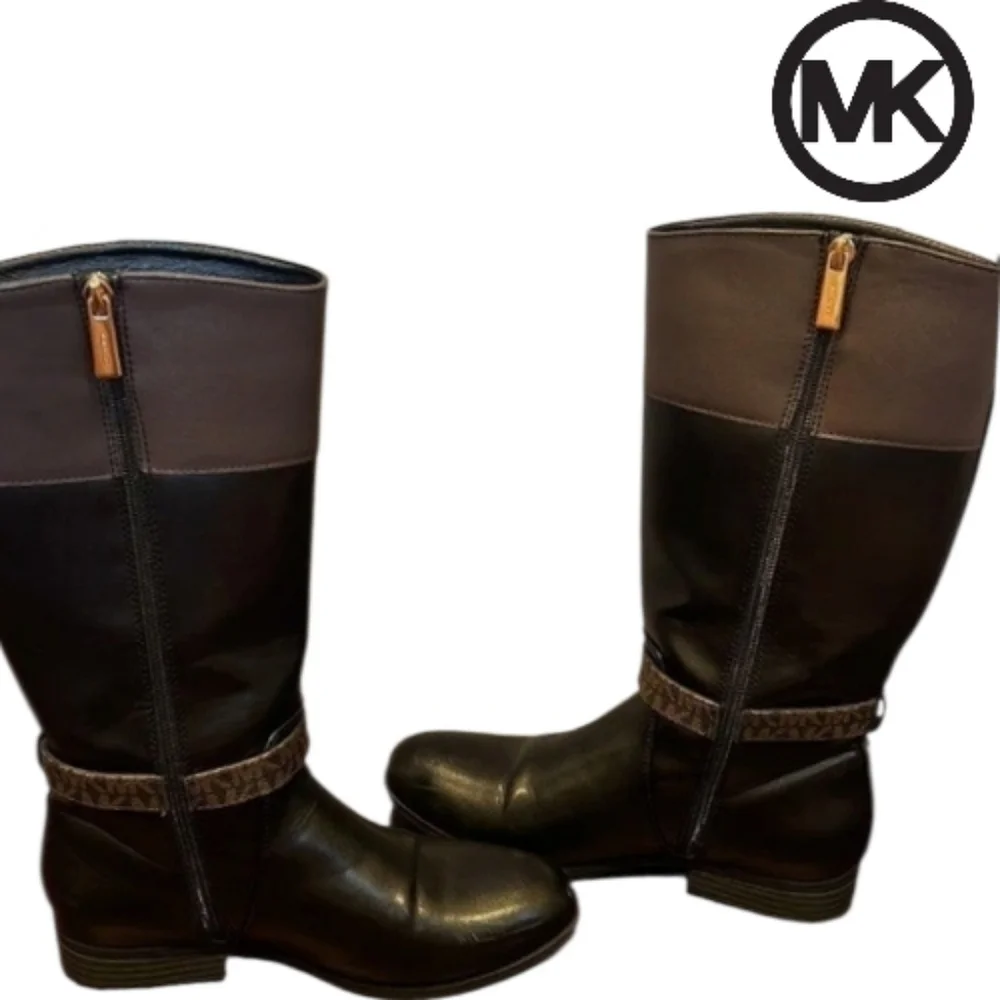 MICHAEL KORS Women’s Black & Brown Kennadi Riding Boots Size 5